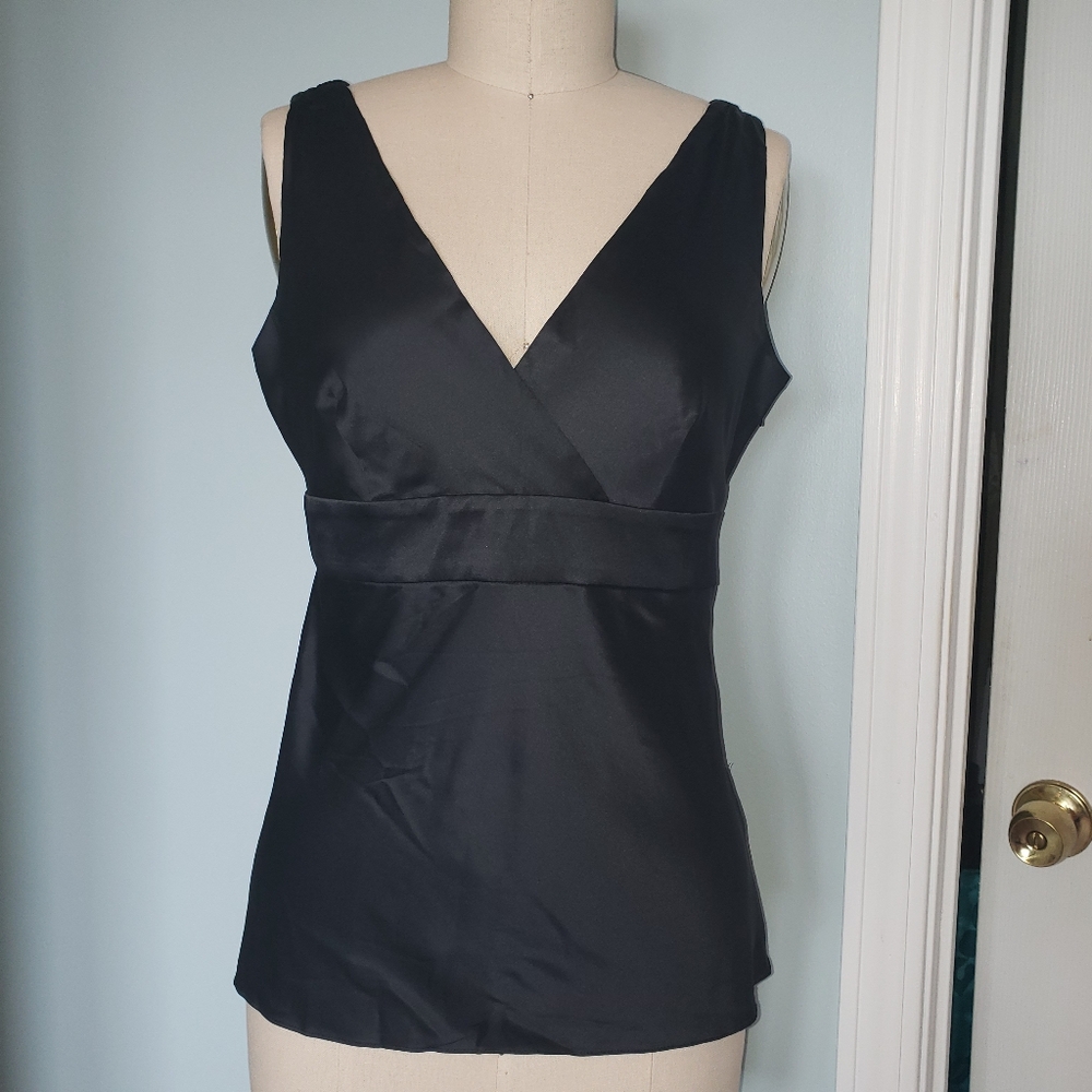 Black Stretch Silk Charmeuse Top, 4